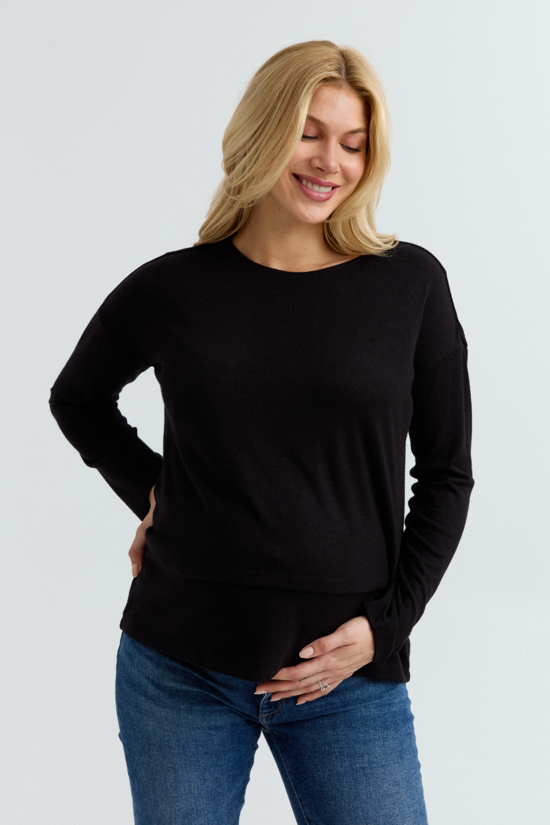 Brie Layered Knit Nursing Sweater (Black) | CARRY