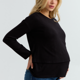 Brie Layered Knit Nursing Sweater (Black) | CARRY