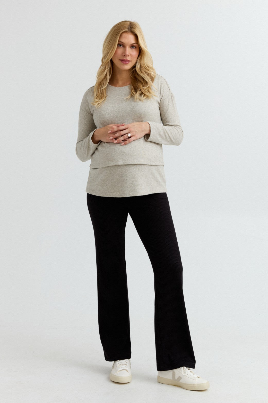 Layered Knit Nursing Top (Oatmeal) | CARRY Canada