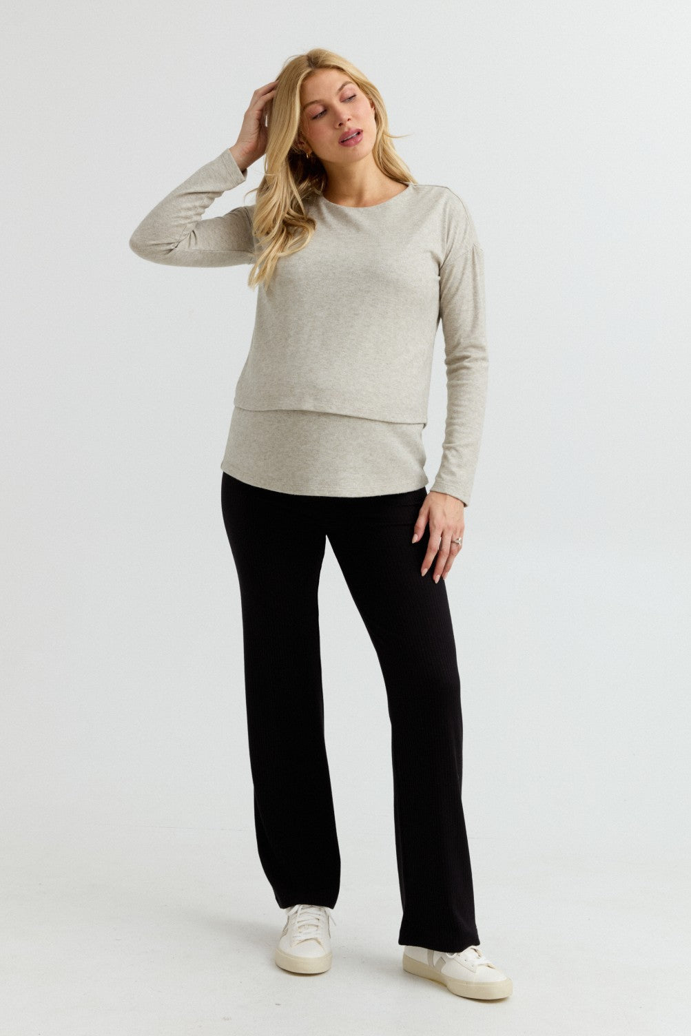 Layered Knit Nursing Top (Oatmeal) | CARRY Canada