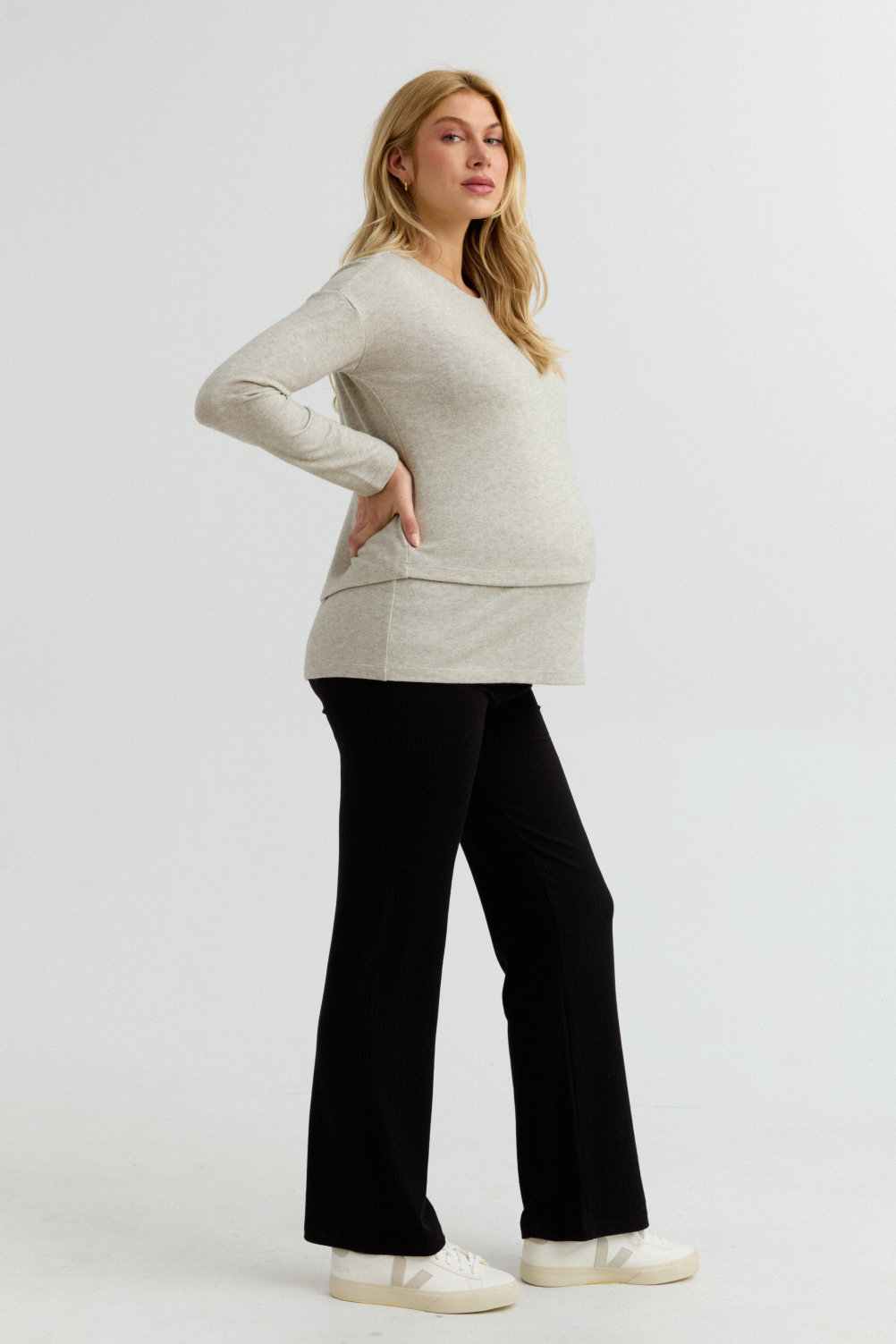 Layered Knit Nursing Top (Oatmeal) | CARRY Canada