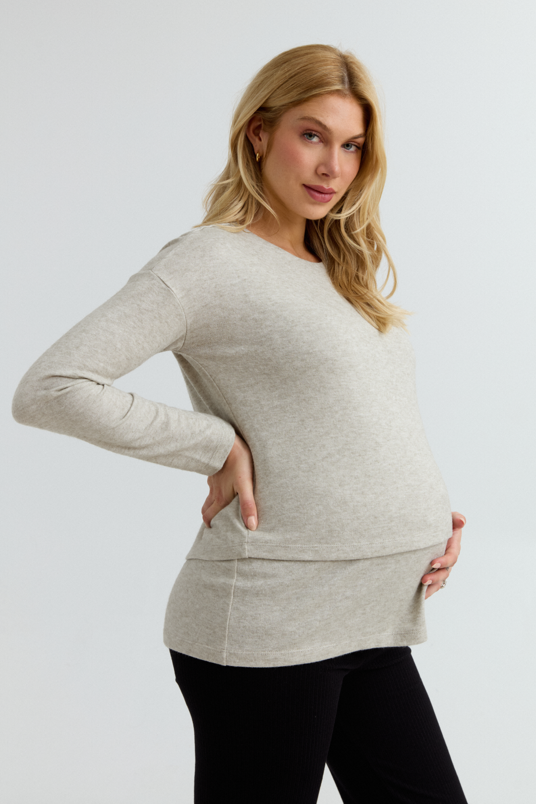 Layered Knit Nursing Top (Oatmeal) | CARRY Canada