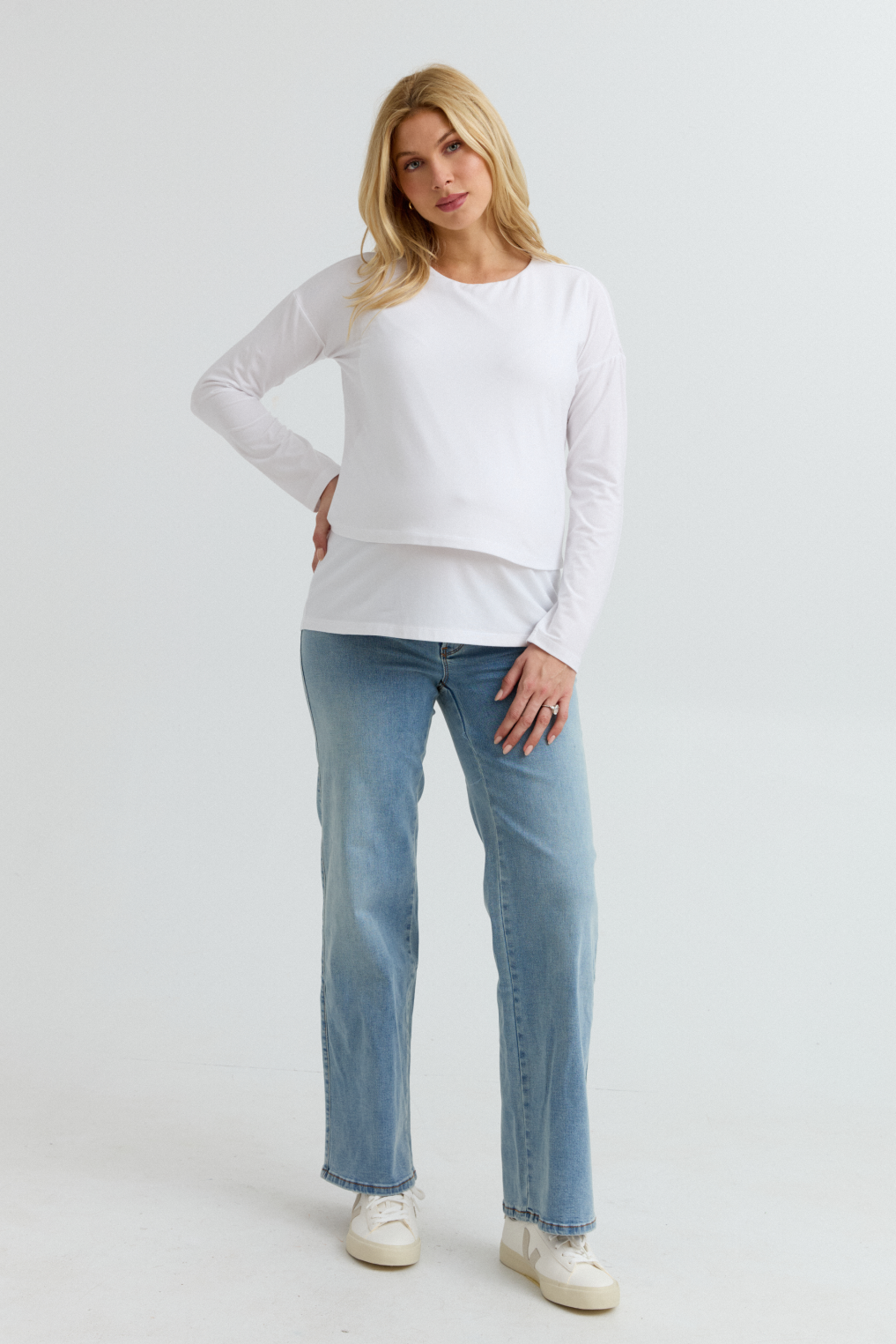 Brie Layered Knit Nursing Top (White) | CARRY