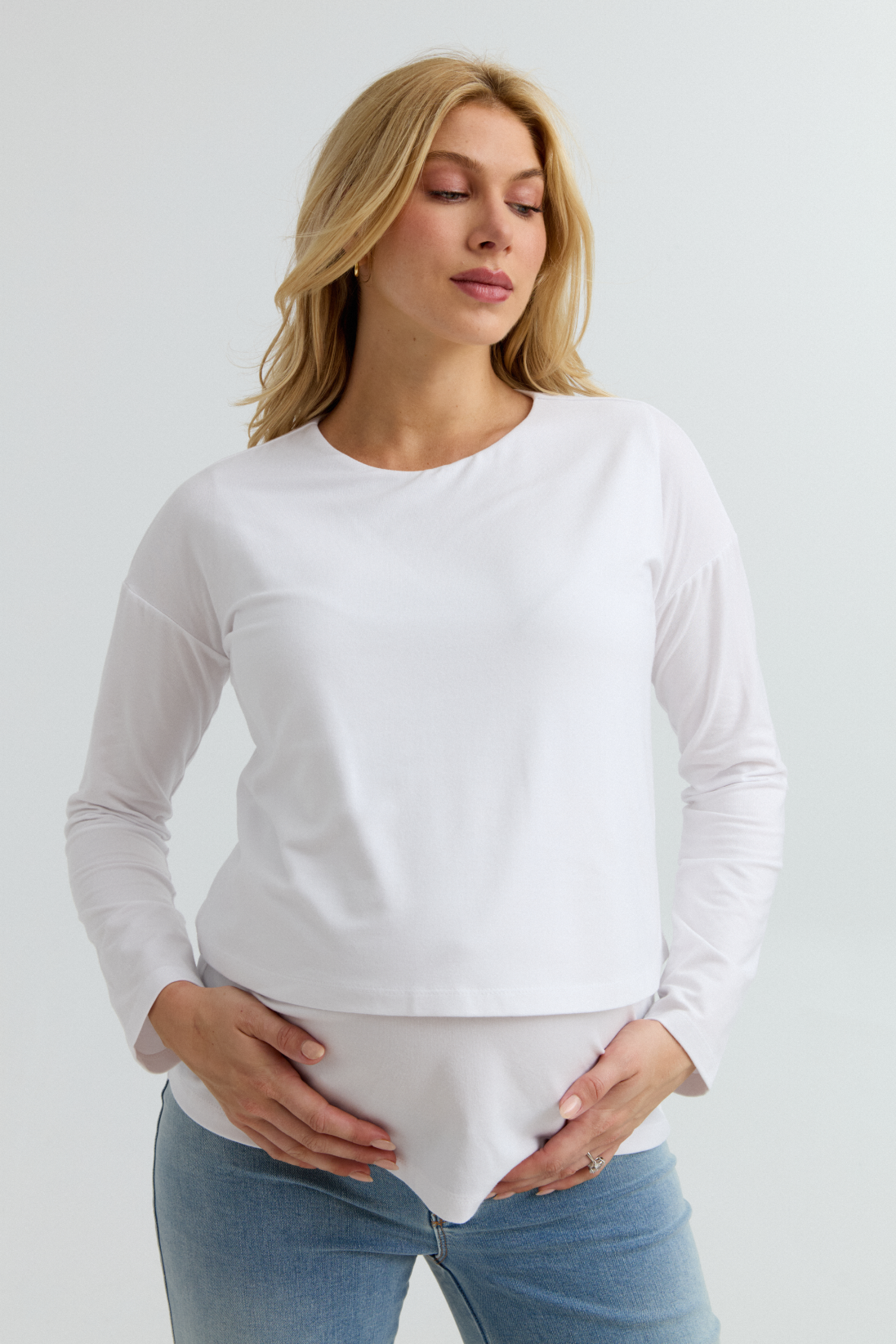 Brie Layered Knit Nursing Top (White) | CARRY