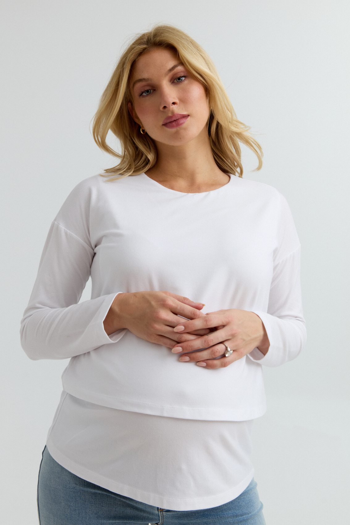 Brie Layered Knit Nursing Top (White) | CARRY