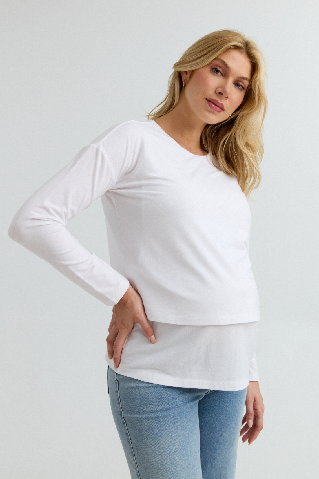 Brie Layered Knit Nursing Top (White) | CARRY