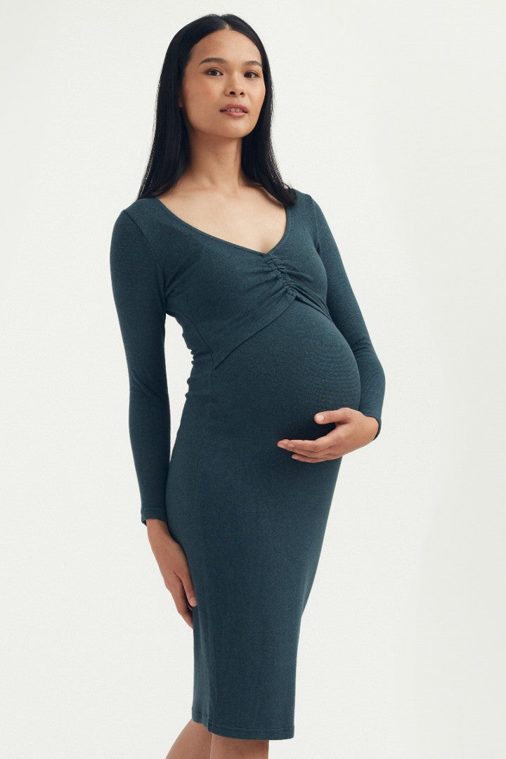 Butter-Soft Midi Dress - Teal | CARRY | Maternity and Nursing Dresses Canada