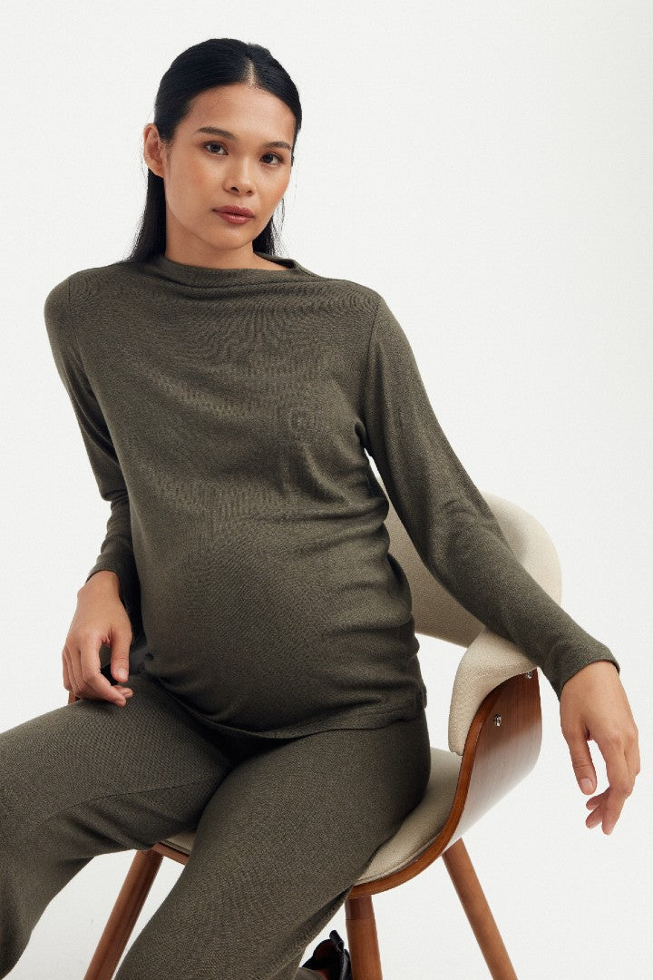 Butter-Soft Mock Neck Sweater - Moss Green | CARRY | Maternity and Nursing Dresses Canada