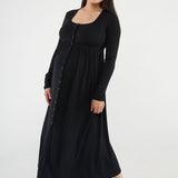 The Cadence Nursing Dress offers effortless style and all-day comfort in ultra-soft modal rib. Long sleeves and a full-length silhouette make it ideal year-round, while the functional button front allows for easy nursing and customizable leg coverage.