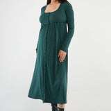 The Cadence Nursing Dress offers effortless style and all-day comfort in ultra-soft modal rib. Long sleeves and a full-length silhouette make it ideal year-round, while the functional button front allows for easy nursing and customizable leg coverage