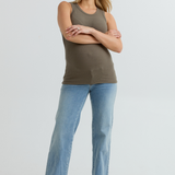 Cass Maternity Ribbed Fitted Tank Top (Khaki) | CARRY