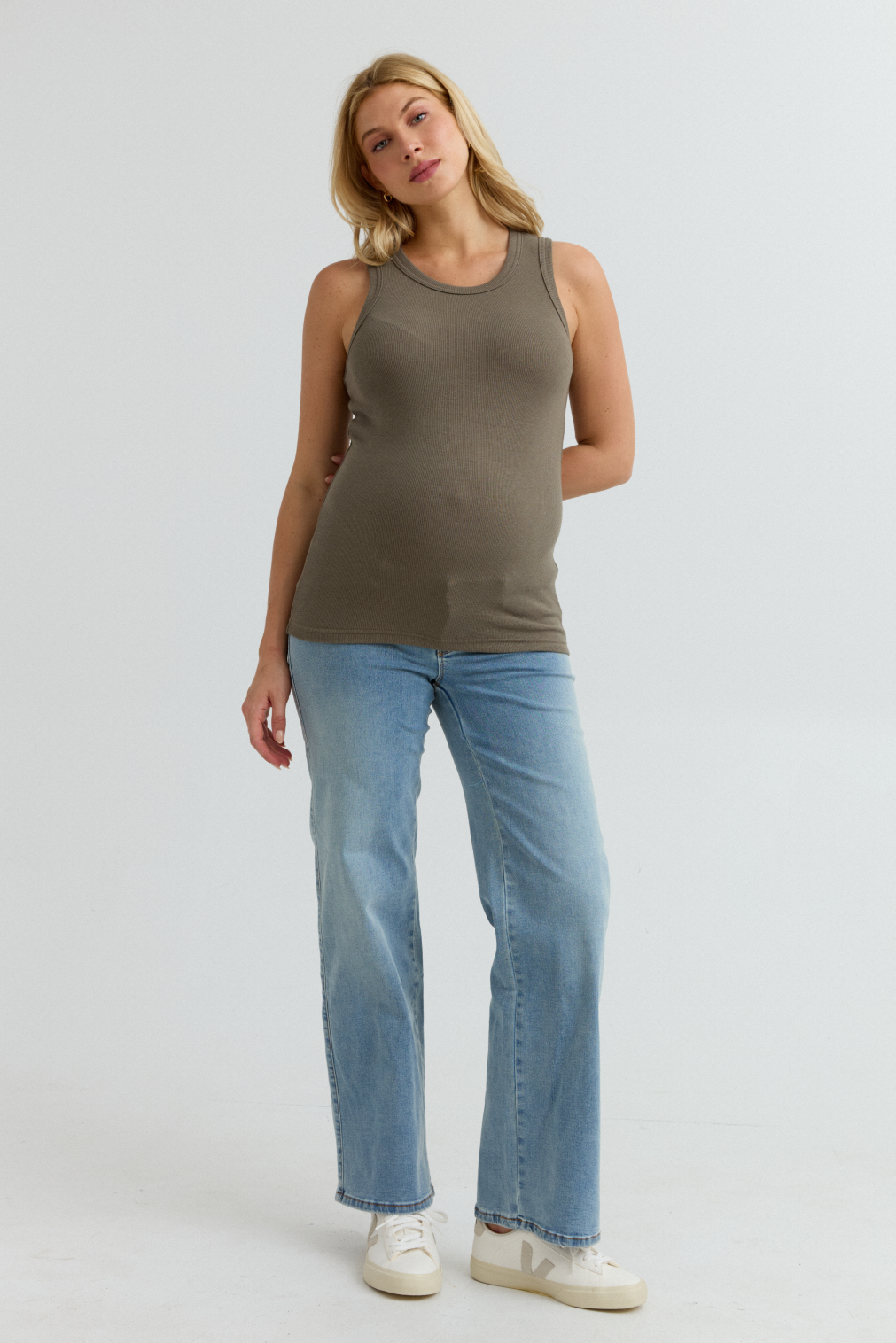 Cass Maternity Ribbed Fitted Tank Top (Khaki) | CARRY