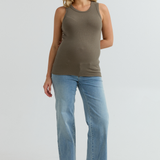 Cass Maternity Ribbed Fitted Tank Top (Khaki) | CARRY