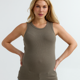 Cass Maternity Ribbed Fitted Tank Top (Khaki) | CARRY