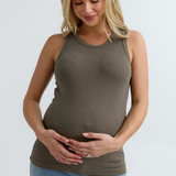 Cass Maternity Ribbed Fitted Tank Top (Khaki) | CARRY