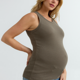 Cass Maternity Ribbed Fitted Tank Top (Khaki) | CARRY