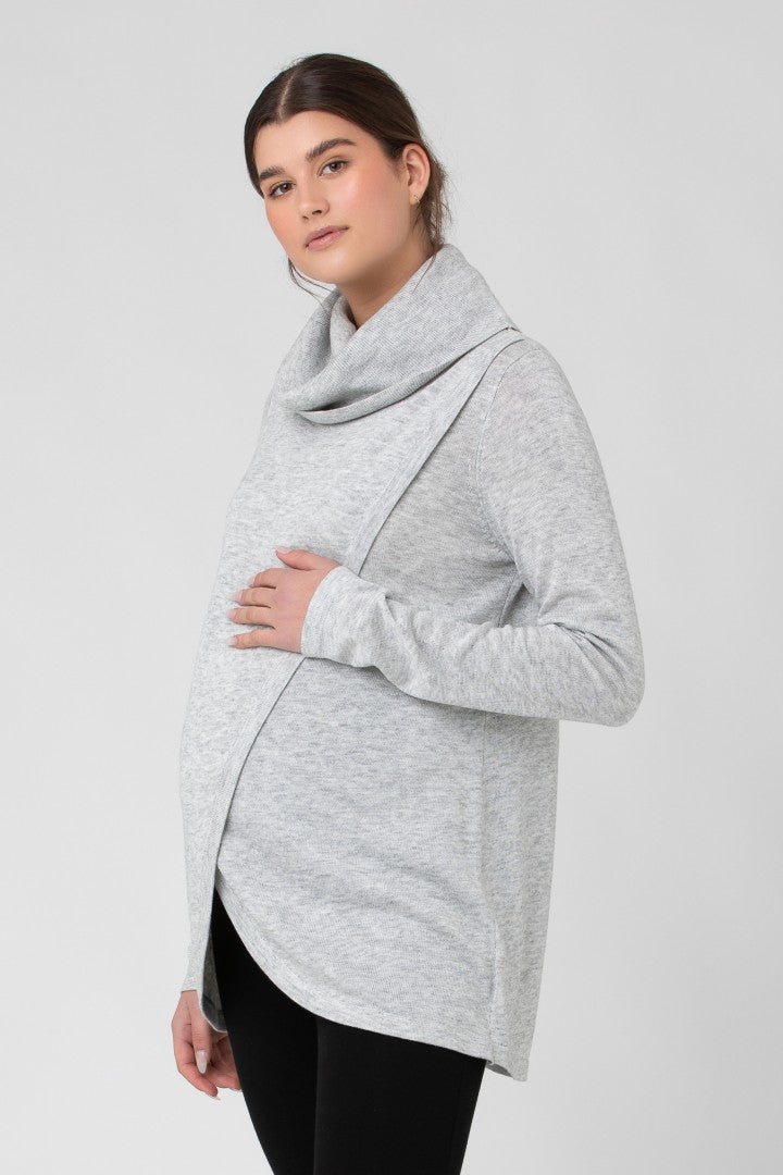 Silver Marle Cowl Neck Nursing Sweater | Ripe Maternity | Carry Maternity | Toronto Canada
