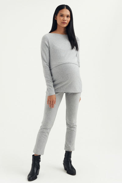 Cozy Fleece Split Front Sweater - Grey Marle | CARRY | Maternity and Nursing Sweaters Canada