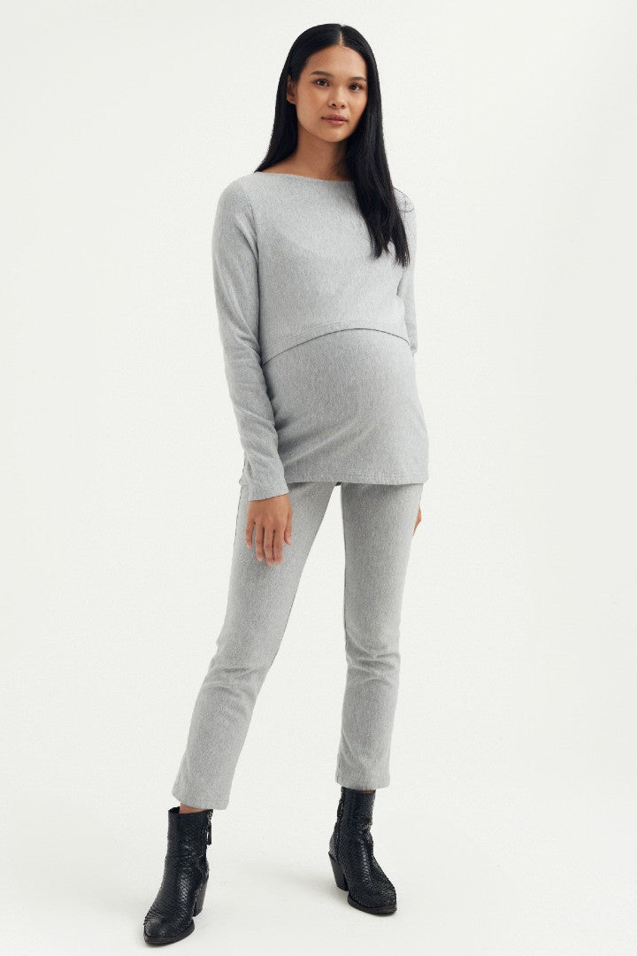 Cozy Fleece Ankle Pant - Grey Marle | CARRY | Maternity Pants Canada