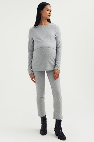 Cozy Fleece Ankle Pant - Grey Marle | CARRY | Maternity Pants Canada