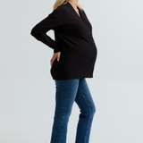 Cozy Fleece Relaxed Maternity Cardigan (Black) | CARRY