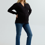 Cozy Fleece Relaxed Maternity Cardigan (Black) | CARRY