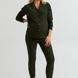 Cozy Fleece Relaxed Maternity Cardigan (Forest Green) | CARRY