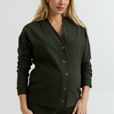 Cozy Fleece Relaxed Maternity Cardigan (Forest Green) | CARRY