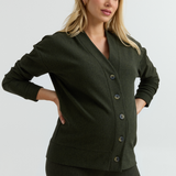 Cozy Fleece Relaxed Maternity Cardigan (Forest Green) | CARRY