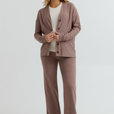 Cozy Fleece Relaxed Maternity Cardigan (Mocha) | CARRY