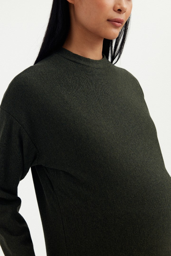 Cozy Fleece Side Zip Sweatshirt - Forest Green | CARRY | Maternity and Nursing Sweaters Canada