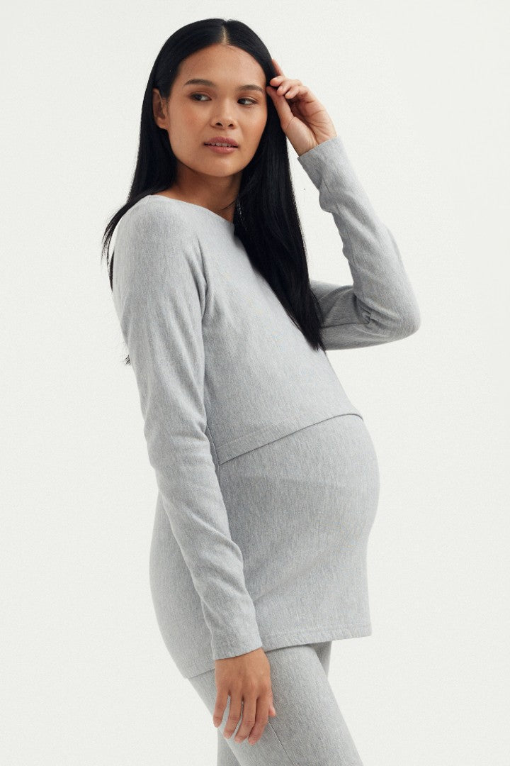 Cozy Fleece Grey Marle Maternity & Nursing Sweater