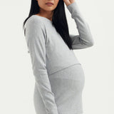 Cozy Fleece Split Front Sweater - Grey Marle | CARRY | Maternity and Nursing Sweaters Canada