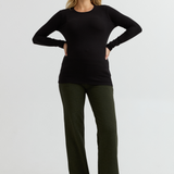 Cozy Fleece Maternity Wide-Leg Pant (Forest Green) | CARRY