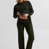 Cozy Fleece Maternity Wide-Leg Pant (Forest Green) | CARRY