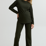 Cozy Fleece Maternity Wide-Leg Pant (Forest Green) | CARRY