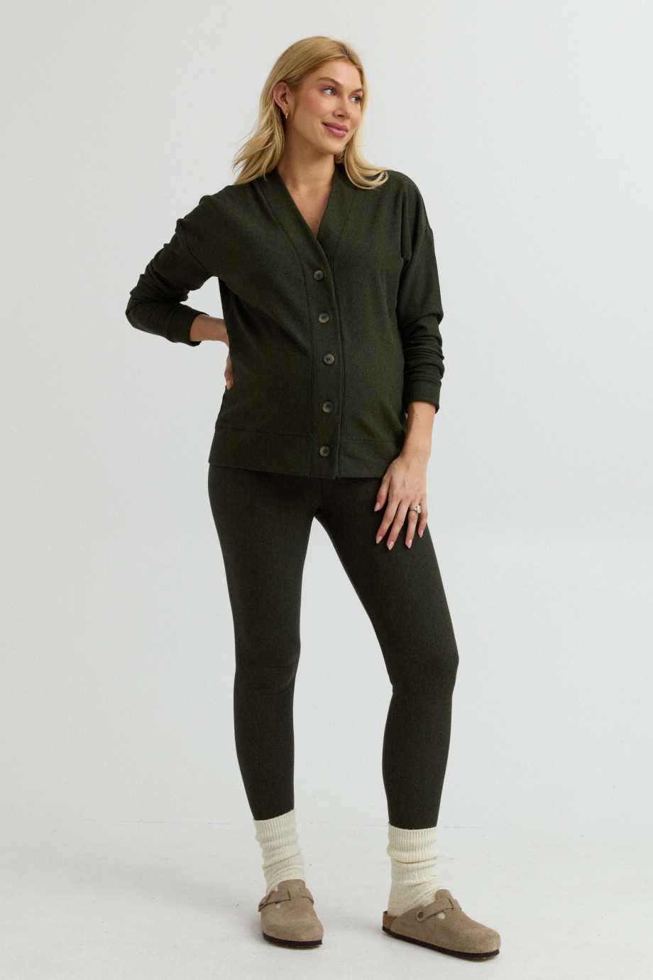 Cozy Fleece Maternity Legging (Forest Green) | CARRY