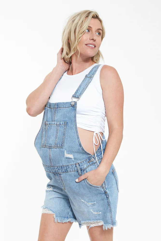SHEIN Maternity Patched Pocket Denim Overalls Without Tee | SHEIN IN