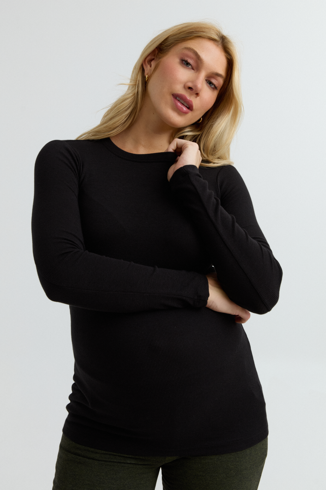 Soft Rib Maternity Long Sleeve Tee (Black) | CARRY