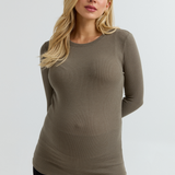 Soft Rib Maternity Long Sleeve Tee (Khaki) | CARRY