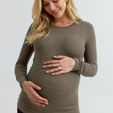 Soft Rib Maternity Long Sleeve Tee (Khaki) | CARRY