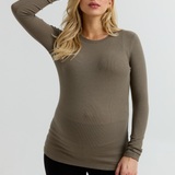 Soft Rib Maternity Long Sleeve Tee (Khaki) | CARRY