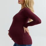 Soft Rib Maternity Long Sleeve Tee (Maroon) | CARRY