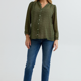 Eden Button-Up Maternity Shirt (Olive/White Dot) | CARRY