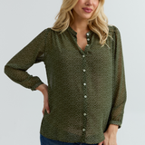 Eden Button-Up Maternity Shirt (Olive/White Dot) | CARRY