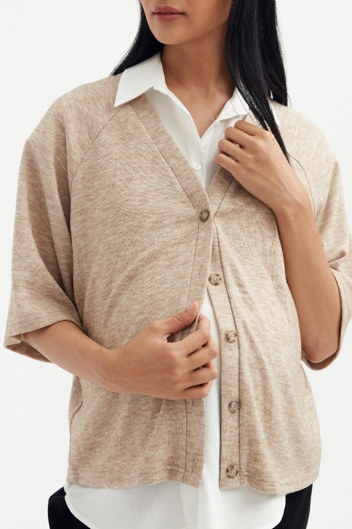 Ella Knit Cardi - Oatmeal | CARRY | Maternity and Nursing Sweaters Canada