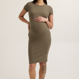 Maternity Ribbed T Shirt Dress (Khaki) | CARRY