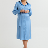 Grace Evening Maternity Satin Shirt Dress (Cloud Blue) | CARRY