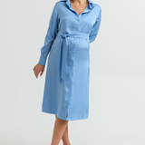 Grace Evening Maternity Satin Shirt Dress (Cloud Blue) | CARRY