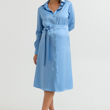 Grace Evening Maternity Satin Shirt Dress (Cloud Blue) | CARRY